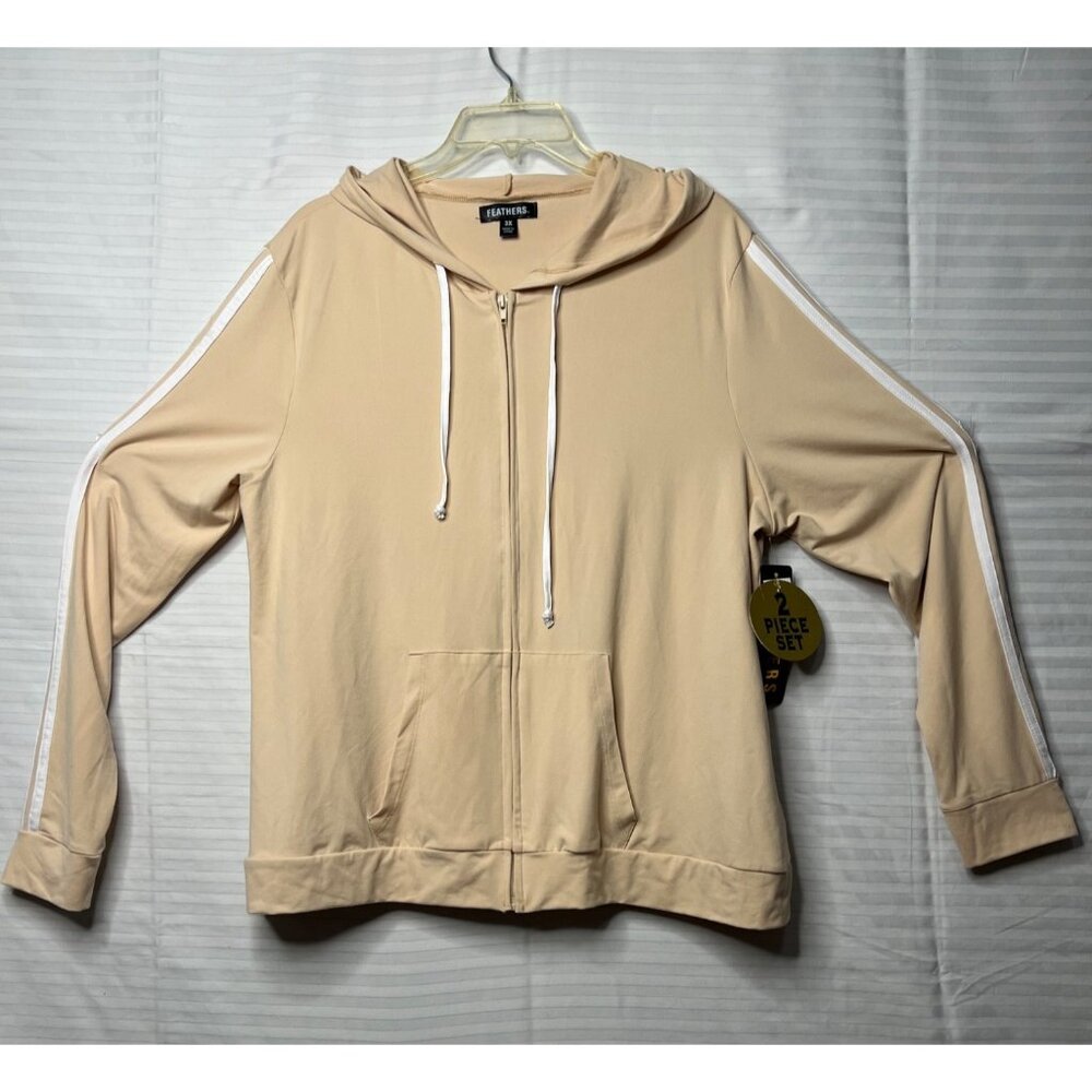 feathers Beige Hoodie & Legging Set with White Side Stripes - Picture 2 of 16